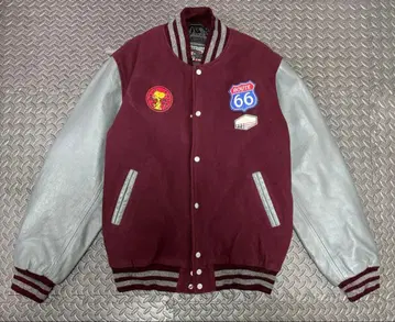 STEWART&STRAUSS 울 바시티 자켓 소매 가죽 XL 와인 레드