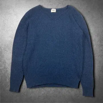 TAKEO KIKUCHI 긴팔 리브 니트 알파카 혼방 네이비 고급 오피스