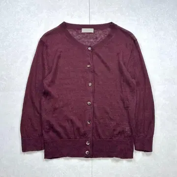 MARGARET HOWELL 7부 소매 크루넥 린넨 가디건 보르도