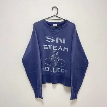 70s 빈티지 퍼플네이비 맨투맨 덤블워싱 프린트 양쪽 V넥 좋은 페이드