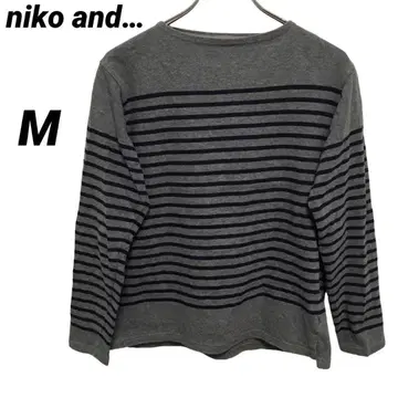 긴팔 상의 보더 면 100% 코튼 그레이 티셔츠 내추럴