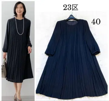 새상품급 23구 워셔블 크리스탈 암젠 플리츠 원피스 네이비 40