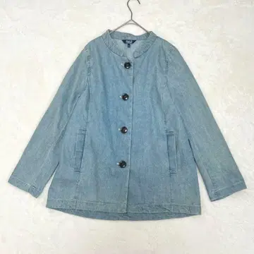 파트 2 준코 시마다 부드러운 데님 자켓 / 밴드 카라 색빠짐