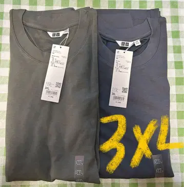UNIQLO 에어리즘 코튼 크루넥 T셔츠 긴팔 3XL 2색 세트