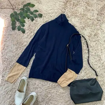 5488 시포네리 터틀넥 니트 [ 40 ] 네이비/바이컬러/얇은 소재