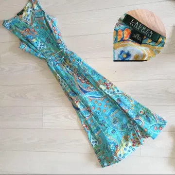 LAUREN 터콰이즈 페이즐리 슬리브리스 원피스 M