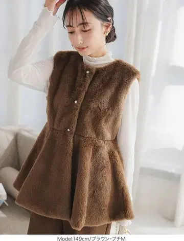 미사용 새상품 펄 버튼 퍼 페플럼 베스트 작은 키 프티 L