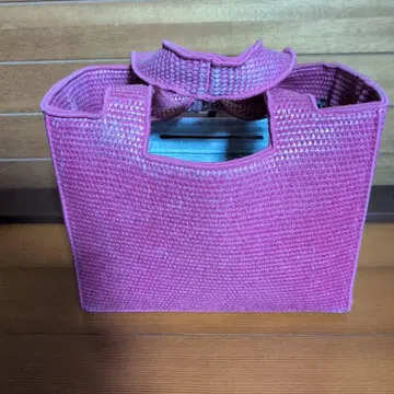 핑크 니트 소재 핸드백 & 중간 가방 & 브로치 세트