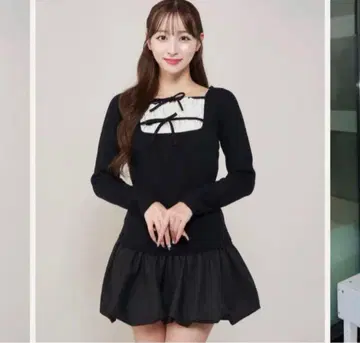 Darich 더블 리본 도킹 벌룬 미니 원피스