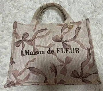 Maison de FLEUR 리본 무늬 고블랑 스퀘어 토트 핑크 베이지