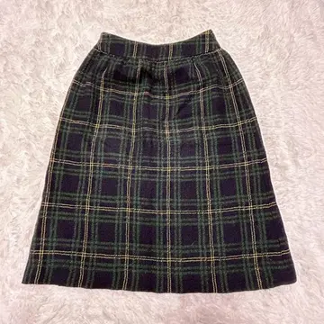 GEORGES RECH 미디 스커트 S 체크 그린 울 타이트