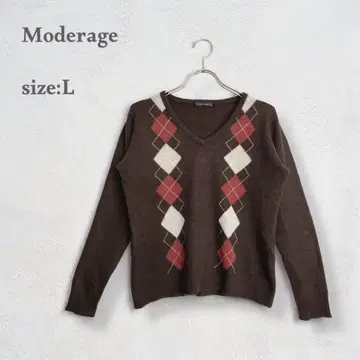 캐시미어 스웨터 니트 V넥 아가일 무늬 촉감 부드러운 가을/겨울 브라운