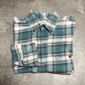 옴브레 체크 플란넬 셔츠 섀도우 블루그린 블랙 구제 의류 M 짧은 기장