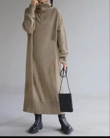 ATTENTION 원피스 니트 하프 지퍼 스웨터 롱 니트 F