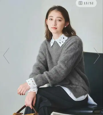 유나이티드 애로우즈 폭스 캐시미어 크루넥 니트 그레이