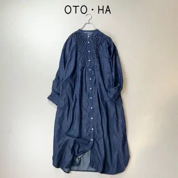 OTO HA 밴드 카라 데님 라이크 원피스