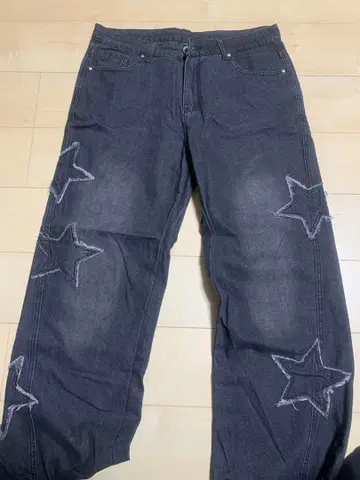 다크 그레이 별 모양 자수 와이드 팬츠