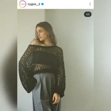 택 포함 미사용 새상품 시뉴 cygne 팝콘 시스루 니트