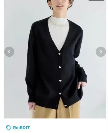 Re:EDIT 밀라노 리브 하트 버튼 니트 가디건 블랙