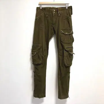 y2k 기믹 카고 팬츠 스터드 멀티 포켓 카키 커브 팬츠