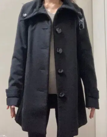 WORLD FLAXUS 블랙 미디엄 기장 코트