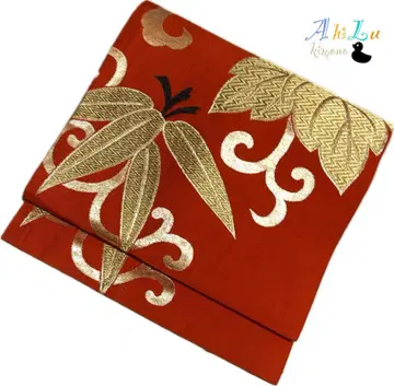 [ E6109 ] 나고야 오비 나고야 스타일 홍차 골드 345cm 완성품