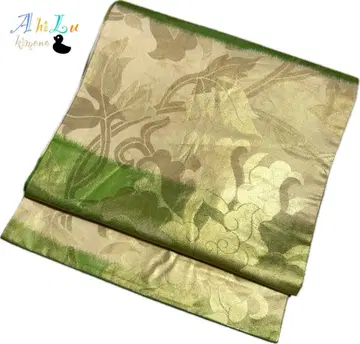 [ E6112 ] 나고야 오비 나고야 제단 골드 그린 345cm 칠채금