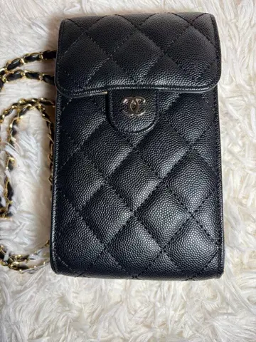 블랙 가죽 퀼팅 숄더백