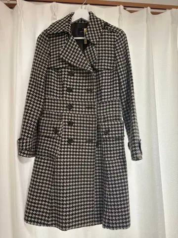 모 100% 하운드투스 패턴 트렌치코트 롱 코트