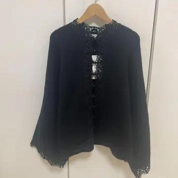 ZARA 블랙 레이스 장식 가디건 S-M 블랙