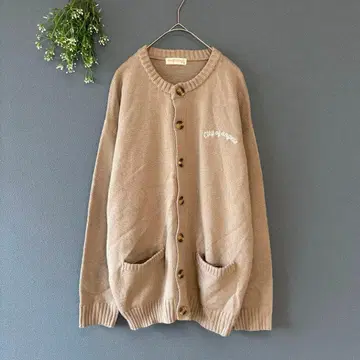 아냅민피[F] 어른 내추럴 백 로고 자수 루즈핏 니트 가디건