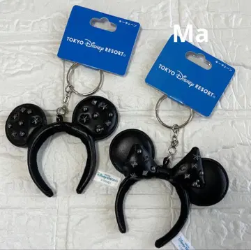 디즈니 머리띠 키체인 블랙 가죽 미키&미니