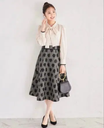 토코 클로젯 보타이 리본 포함 펄 버튼 플라워 트위드 도킹 원피스