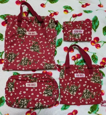 PINK HOUSE 꽃무늬 복조리 티슈 케이스 소포장 파우치 4종 세트