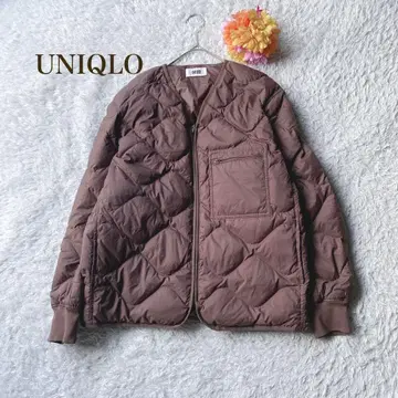 UNIQLO [ M ] 브라운 다운 자켓 경량 노카라 V라인