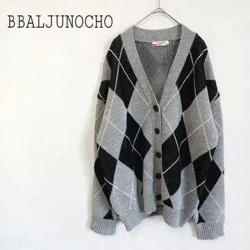 BBALJUNOCHO V넥 아가일 가디건 루즈한 사이즈 남녀 공용