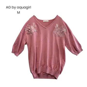 [ AG by aquagirl ] 니트 꽃무늬 자수 V넥 핑크 1113