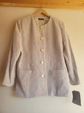 레트로 체크 무늬 자켓 어깨 패드 포함