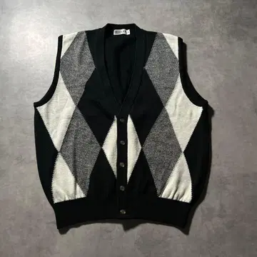빈티지 흑백 체크 깅엄 모드 디자인 니트 베스트