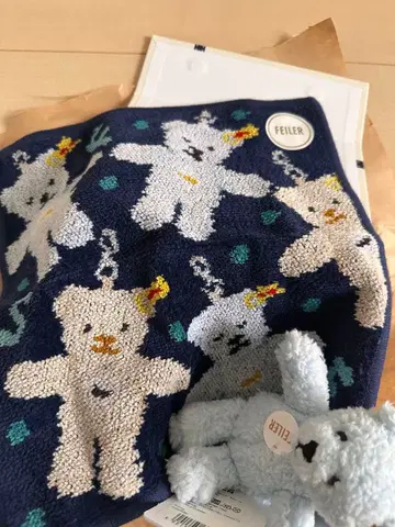 당첨 구매 FEILER Steiff 곰 무늬 손수건과 봉제 인형 세트