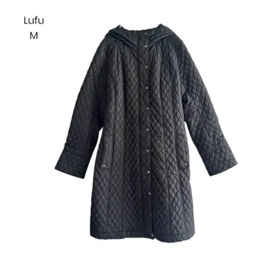 퀼팅 코트 후드 부착 벨트 부착 블랙 롱 코트 L b001