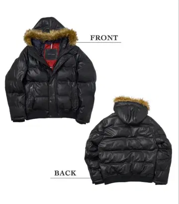 타미힐피거 블랙 가죽 다운 자켓 후드 부착