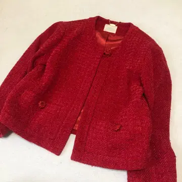 전원시 트위드 자켓 빨간 꽃 버튼 탄탄한 원단 포멀 사이즈 M