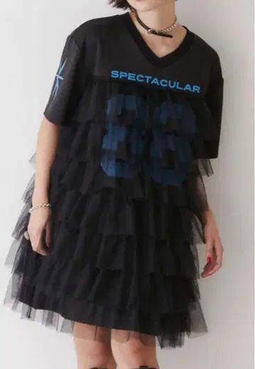 jouetie 넘버링 튤 도킹 원피스