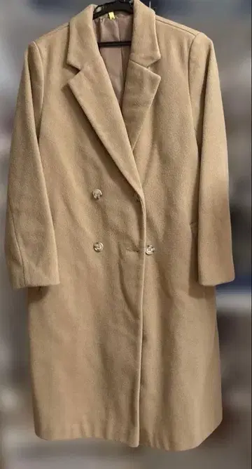 베이지 더블 브레스트 롱 코트 M