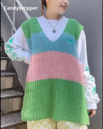 캔디 스트라이퍼 COLOR BLOCKING KNIT 오버 사이즈
