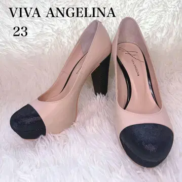 VIVA ANGELINA 펌프스 23 베이지 x 가죽 블랙 롱 레그 효과