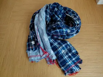 꼼 데 가르송 린넨 스톨 블루 체크 대형