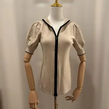 폭시 40 foxey 후드 부착 베이지 니트 가디건