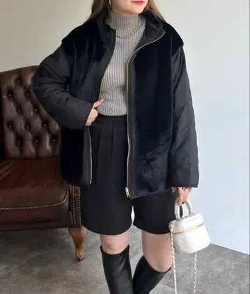 새상품급 prose verse 퍼 절개 리버서블 블루종 코트 블랙